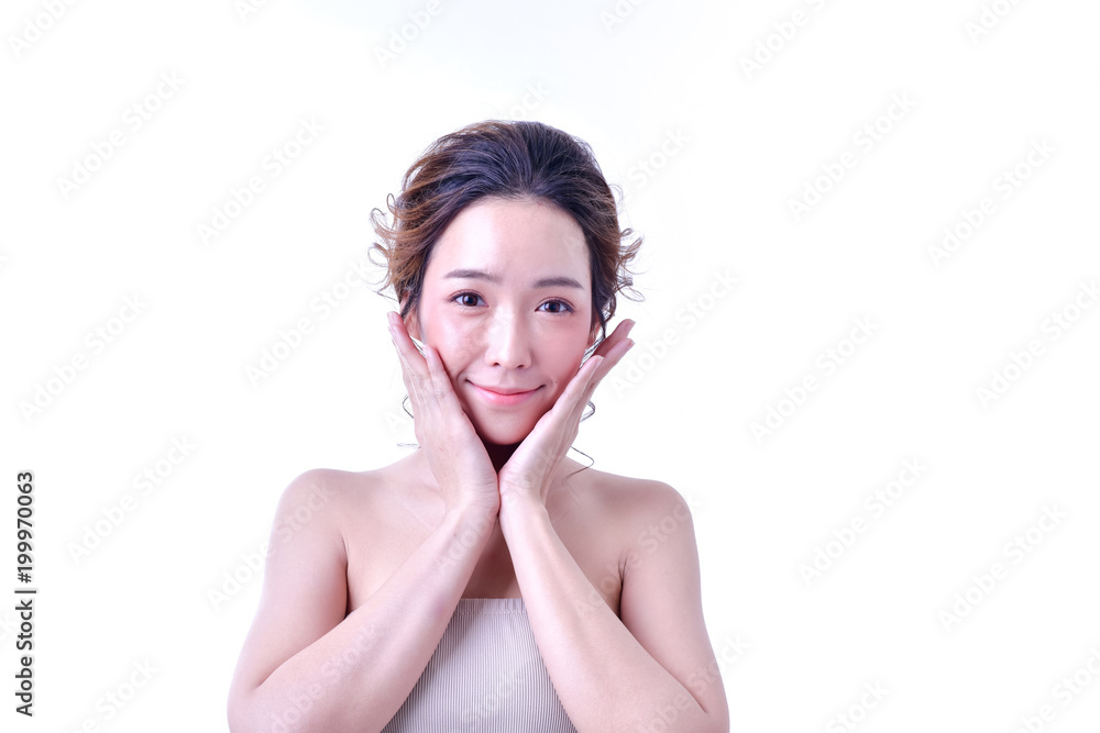 The concept of healthy beautiful woman. Beautiful women keep healthy. Beautiful women take care of skin health. Beautiful girl on white background The concept of healthy beautiful woman. Beautiful women keep healthy. Beautiful women take care of skin health. Beautiful girl on white background