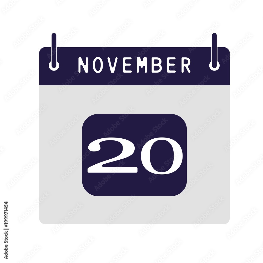 Calendar flat icon 20th of November. Vector illustration. Calendar flat icon 20th of November. Vector illustration.