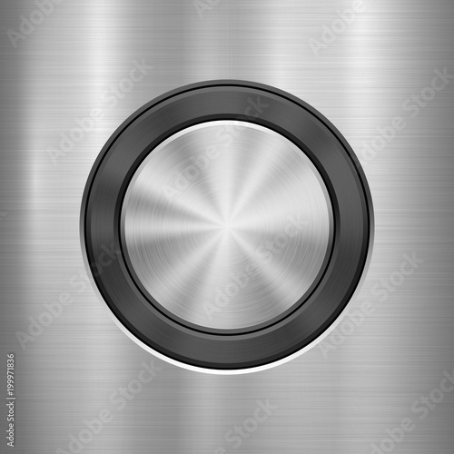 Metal technology background with abstract circle bevels and polished, brushed texture, chrome, silver, steel, aluminum for design concepts, web, prints, wallpapers, interfaces. Vector illustration.