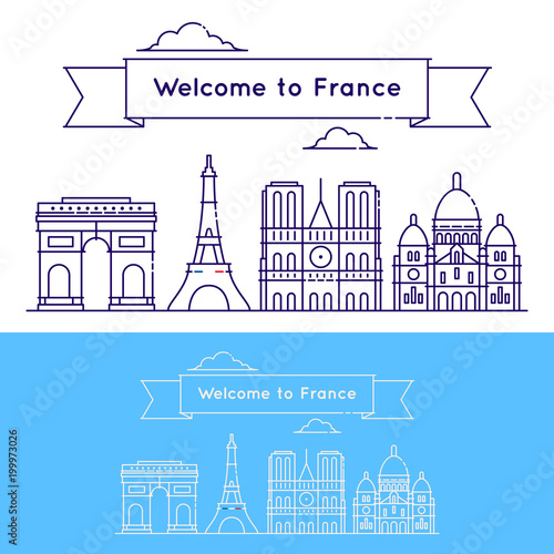 Vector illustration of welcome to France, the sights of France, Welcome to France