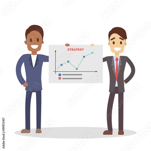 Businessmen showing presentation.