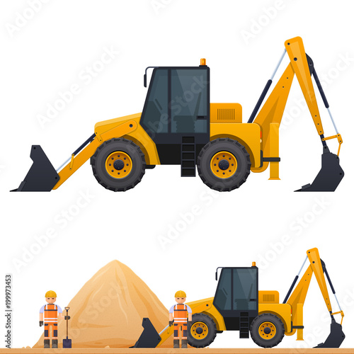 Vector picture of an excavator, excavator, road worker