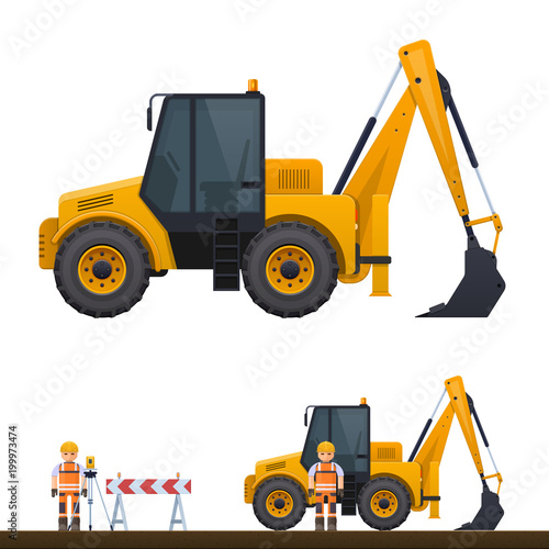 Vector picture of an excavator, excavator, road worker