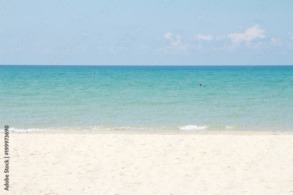 blue sea beach beautiful sky and sand ,hot summer concept background space 