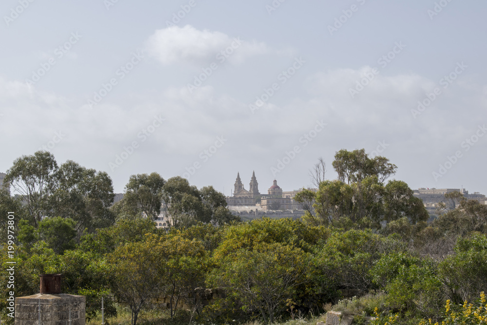 Maltese islands - view of Manoel Island and Floriana church