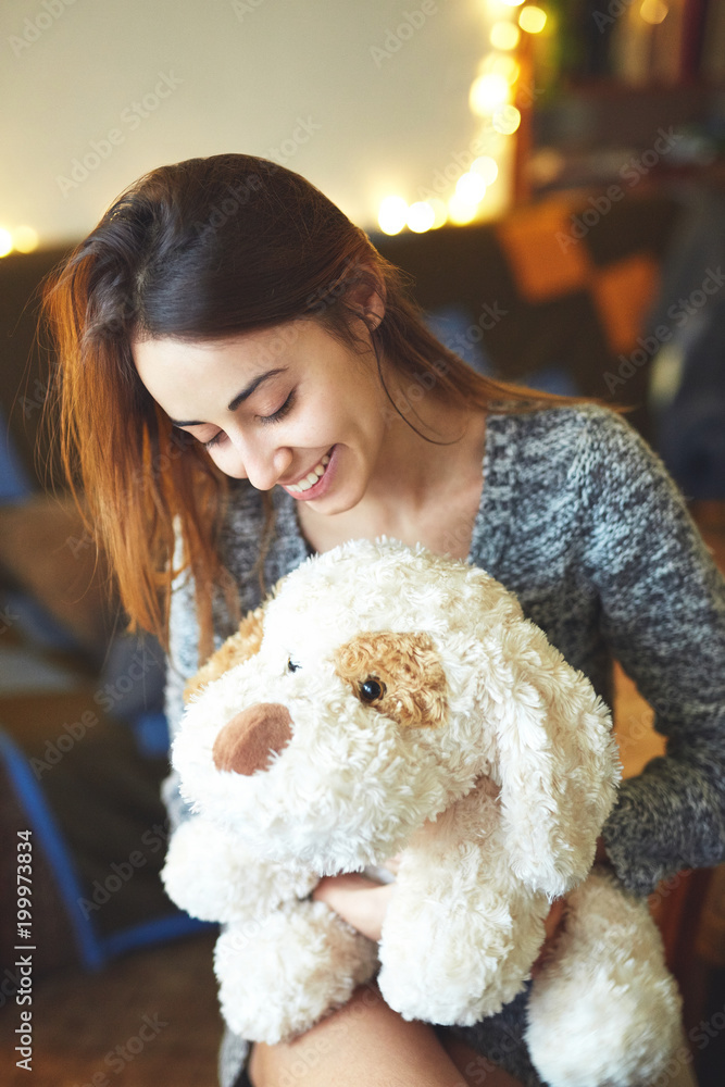 portrait of beauty woman with puppy toy portrait of beauty woman with puppy toy