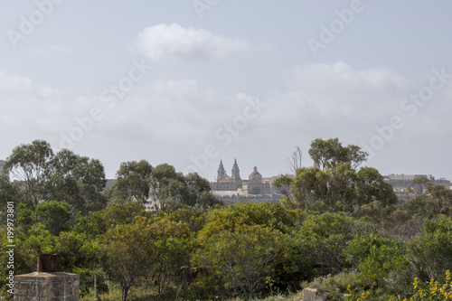 Maltese islands - view of Manoel Island and Floriana church