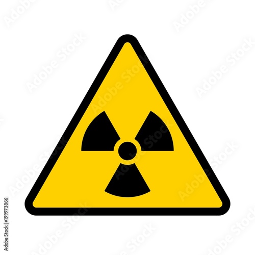 Radioactive contamination symbol. Yellow triangular warning sign of radiation danger. Vector illustration.