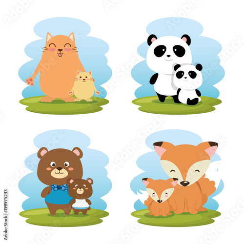family animals group characters vector illustration design