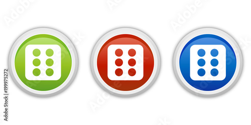 rundes Button Set grün rot blau - Würfel 6