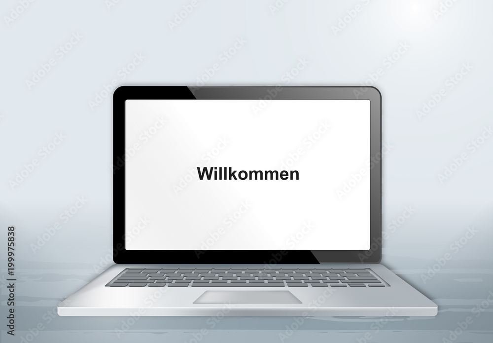 Laptop auf Holztisch - Willkommen Laptop auf Holztisch - Willkommen