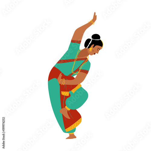 Vector India dance woman. Bollywood style dancer white background isolated