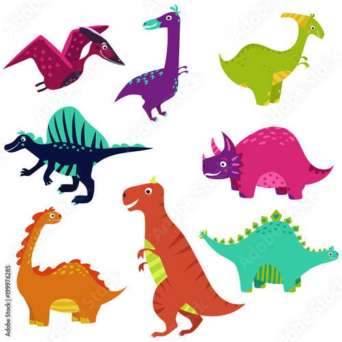 Vector dinosaur kid illustration dino set isolated on white background