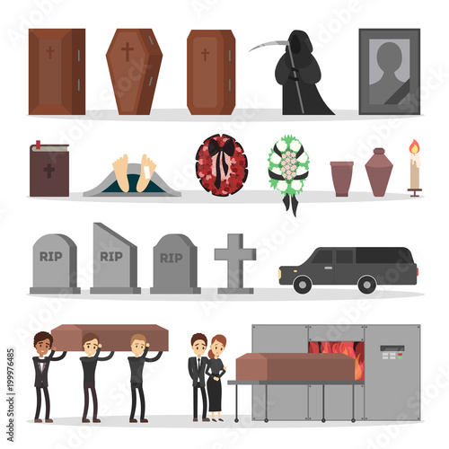 People at funeral set.