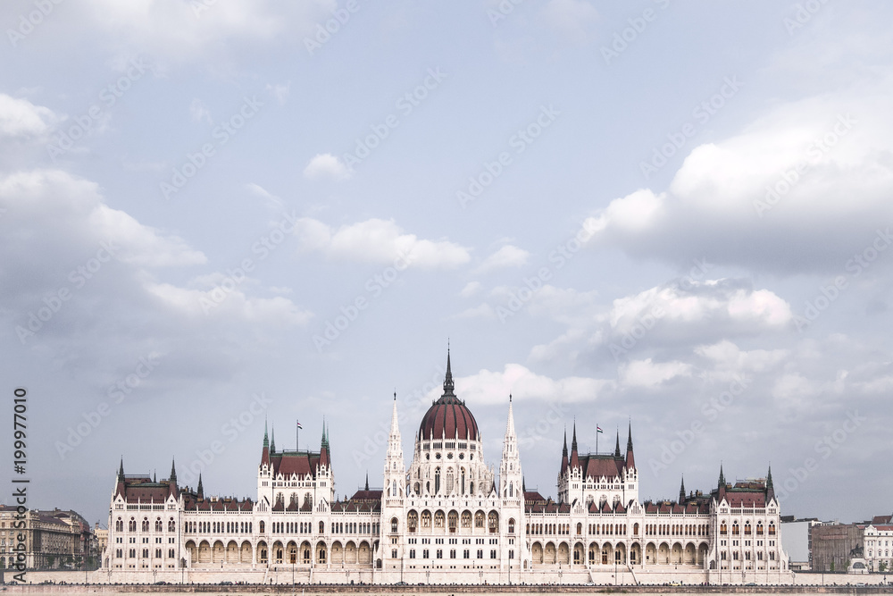 Parliament building in Budapest, Hungarian Parliament Building on bank of Danube in Budapest, Gothic landmark of Hungary