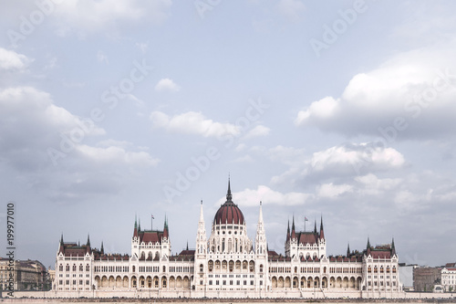 Parliament building in Budapest, Hungarian Parliament Building on bank of Danube in Budapest, Gothic landmark of Hungary