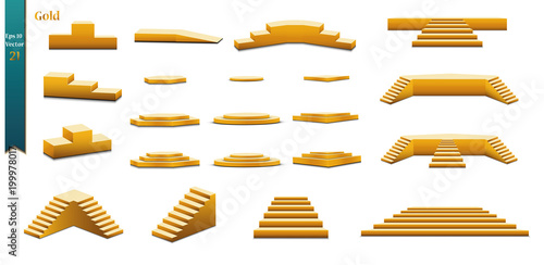 
Set of golden catwalks with a spotlight on a white background, first place, fame and popularity. Vector illustration
