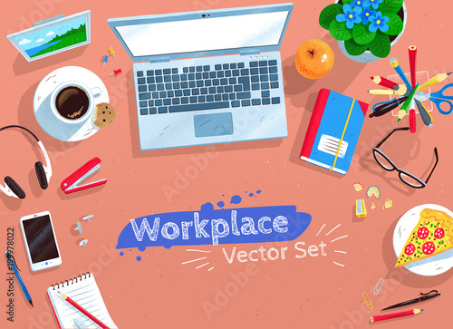 illustrations set of office workplace