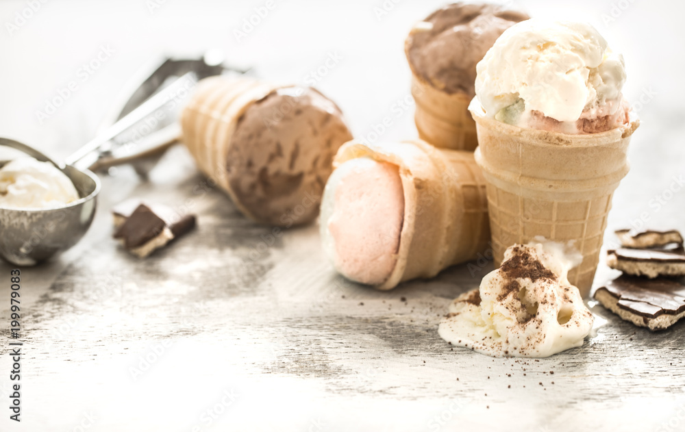Fototapeta premium different ice cream in a cone