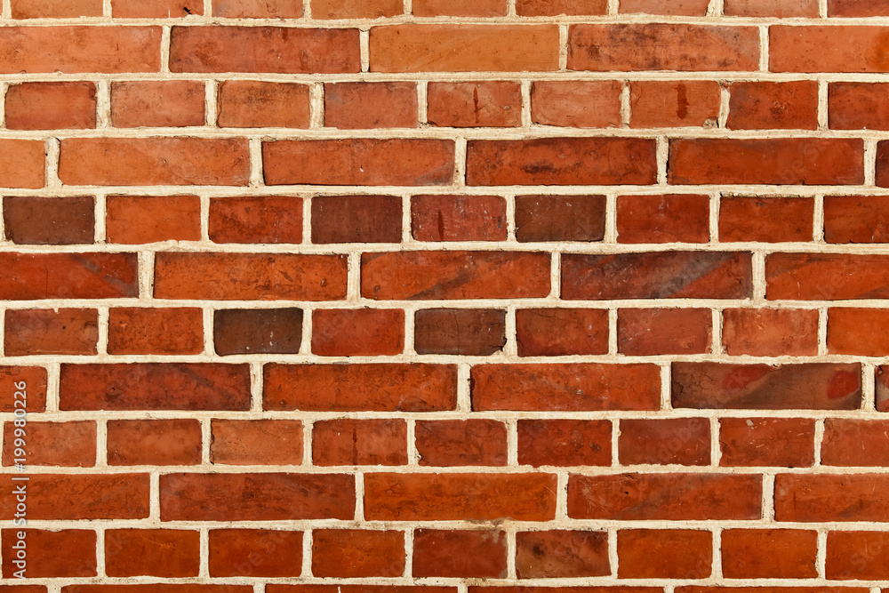Red brick wall, blocks in a line background Red brick wall, blocks in a line background