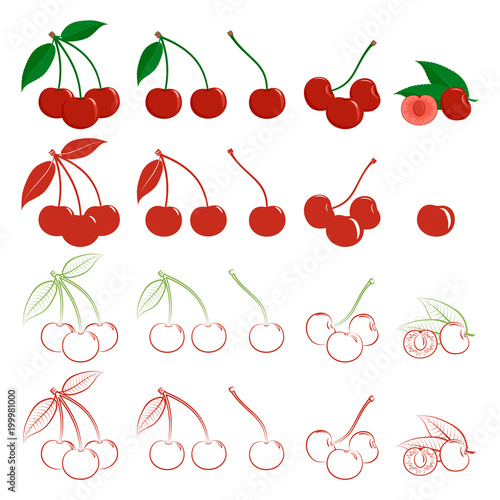 Ripe cherry with leaves