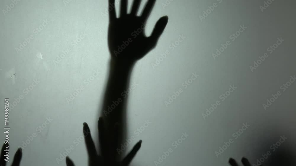 silhouette of hand on mirror,Horror movie concept silhouette of hand on mirror,Horror movie concept