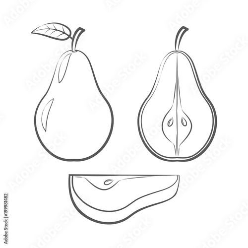 Set of outline icons of a pear