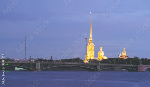 St. Petersburg, night hare island. and a cathedral highlighted in yellow.