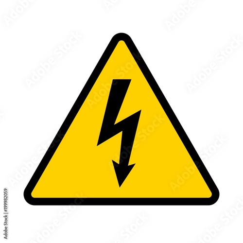 High voltage contamination symbol. Yellow triangular warning sign. Caution, risk of electric shock. Vector illustration.
