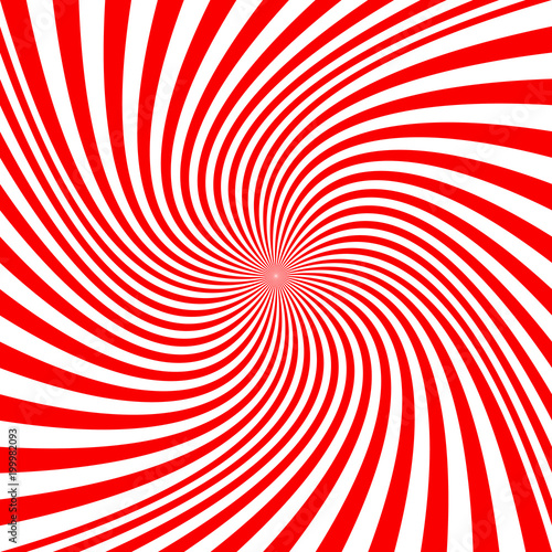 Geometric spiral background - vector graphic from red and white twisted rays