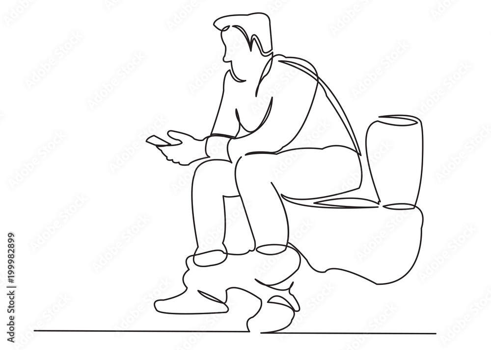 the man is sitting on the toilet with the phone