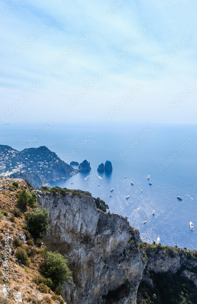View from Monte Solaro towards the Faraglioni. Anacapri. Capri, Italy.