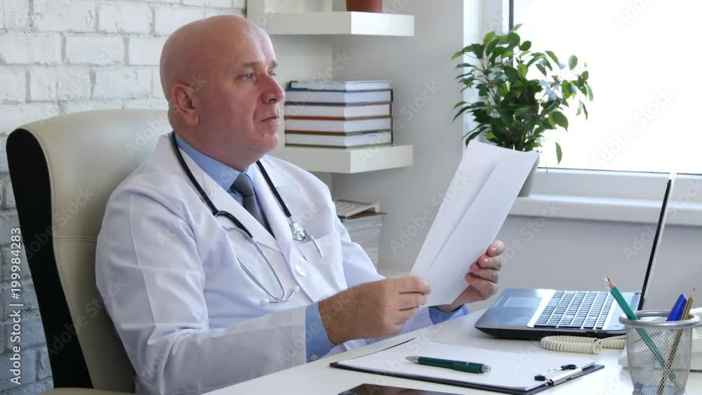 Doctor Office Job Take Documents Read Contracts and Sign Papers on the Desk Doctor Office Job Take Documents Read Contracts and Sign Papers on the Desk