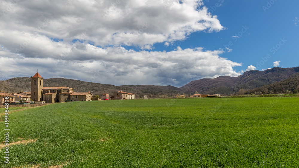 Beautiful Spanish landscape near the ancient village Hostales den Bas in Catalonia of Spain