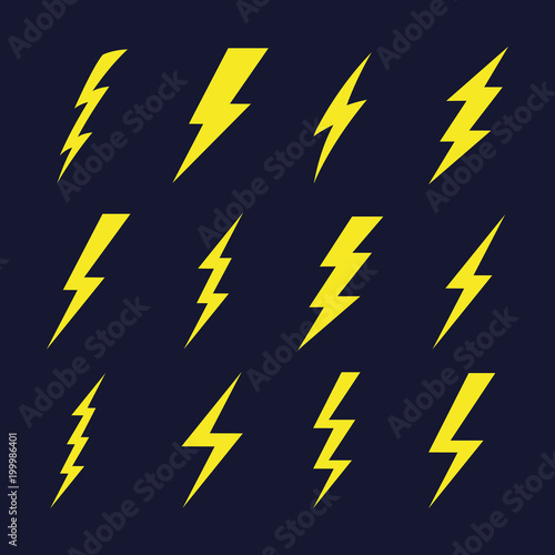 Thunder sign set. Flash icons. Vector