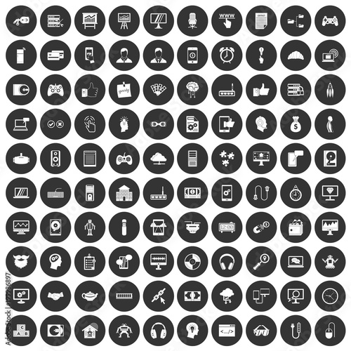 100 programmer icons set black circle