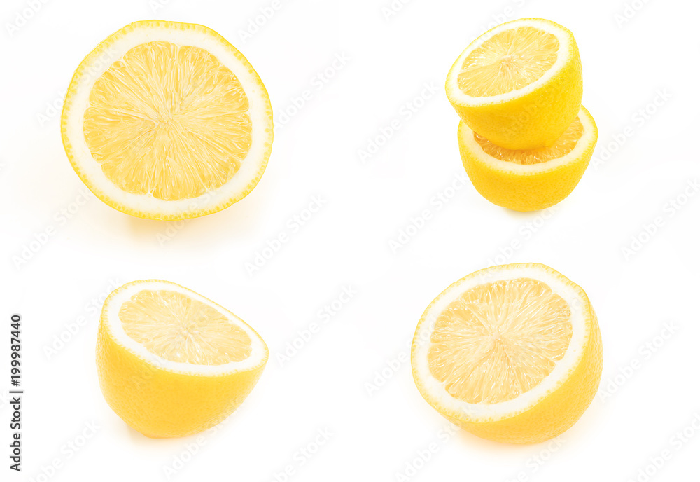 Set of fresh yellow lemon on white background Set of fresh yellow lemon on white background