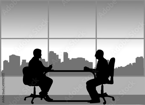 Job interview between the unemployed and businessman in the office, one in the series of similar images silhouette