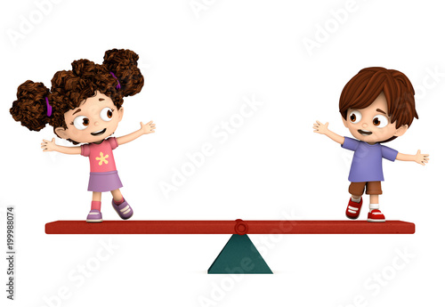 Niños sobre una balanza. Concepto de igualdad e integración