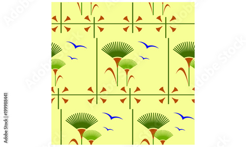 Estampa de papiro egipcio com pássaros.