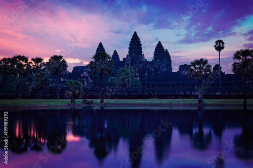 Angkor Wat - famous Cambodian landmark - on sunrise