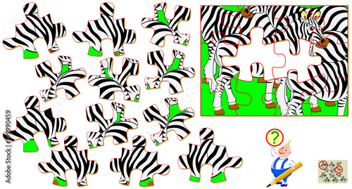 Logic puzzle game for children and adults. Find and draw two missing pieces that corresponds to picture. Vector  cartoon image.