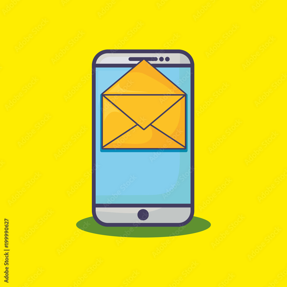 smartphone with envelope icon over yellow background, vector illustration smartphone with envelope icon over yellow background, vector illustration