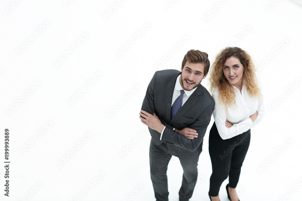 two smiling employee isolated on white two smiling employee isolated on white