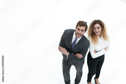 two smiling employee isolated on white