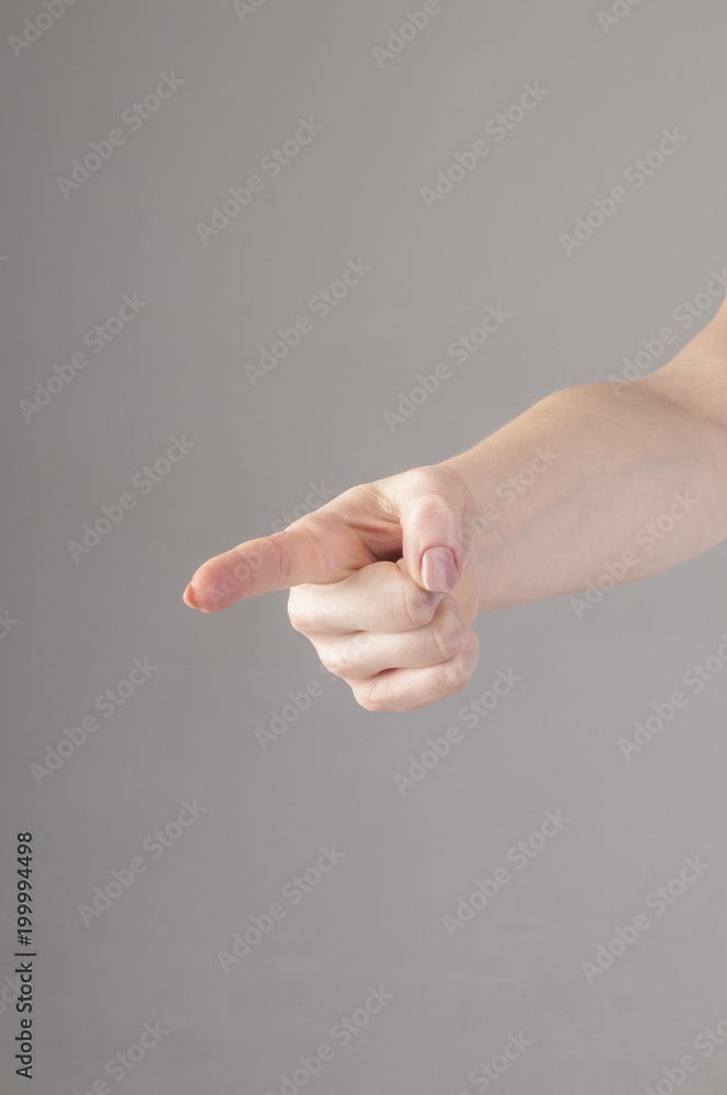 Woman hand touching virtual screen. Isolated on white. Woman hand touching virtual screen. Isolated on white.