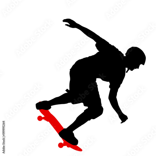 Black silhouette of an athlete skateboarder in a jump
