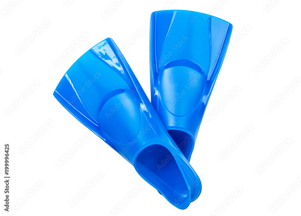 Foto Blue flippers on white background