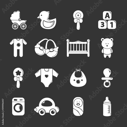 Baby born icons set grey vector