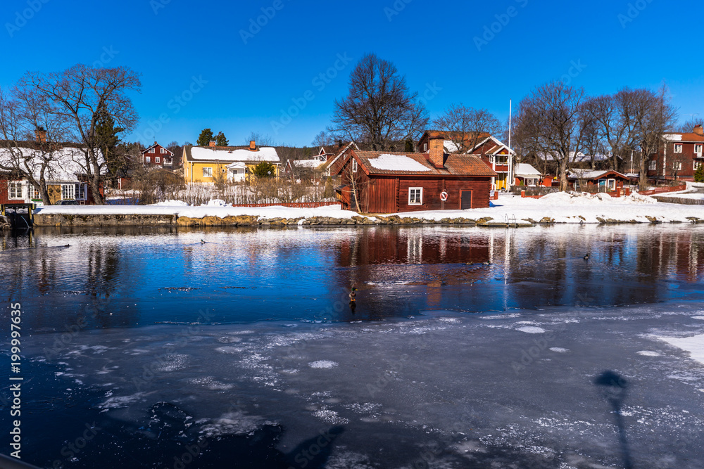 Φωτογραφία Sundborn - March 30, 2018: Panorama of the picturesque town of Sundborn in Dalar